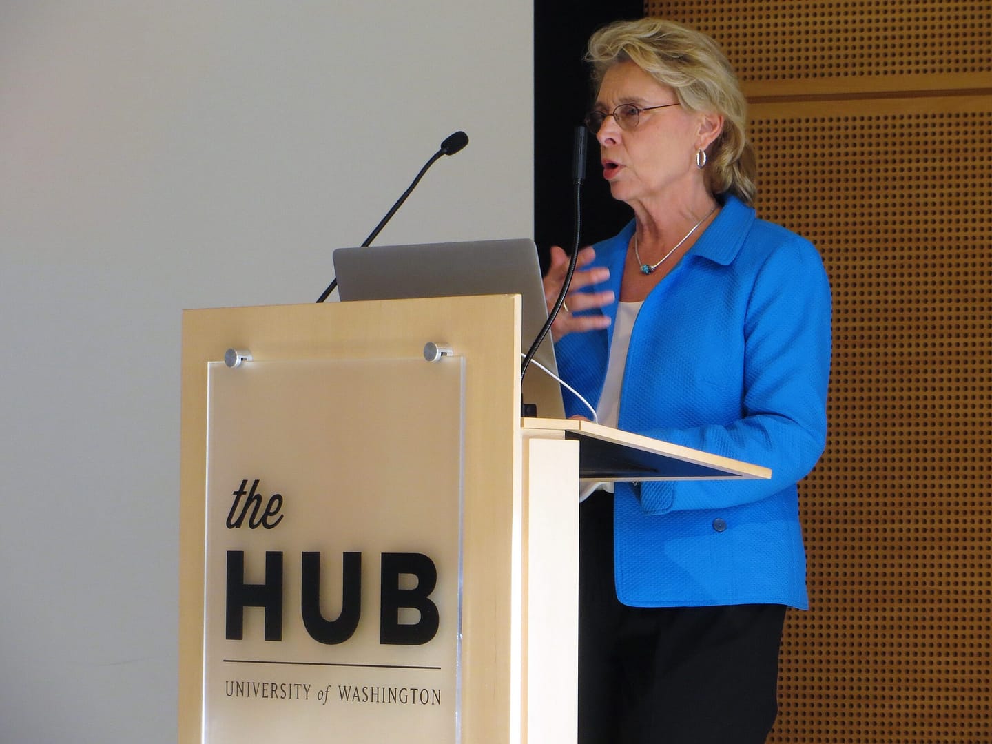 Christine Gregoire, former governor of Washington state, speaks at the National Transportation Data Challenge Launch Event