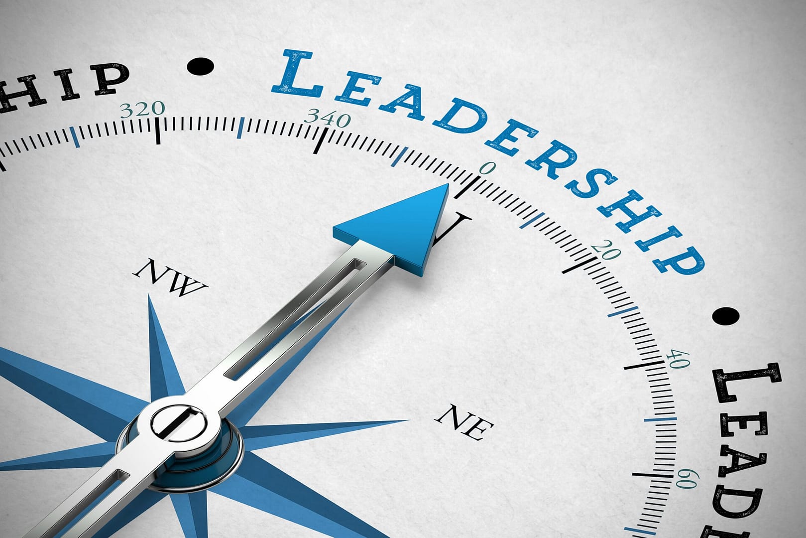 A graphic of a compass pointing at the word leadership.