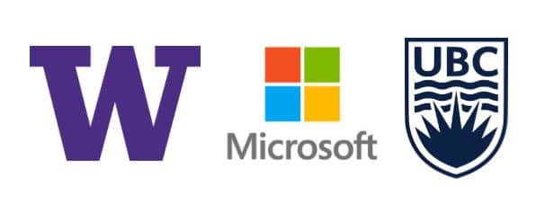 Logos for the University of Washington, Microsoft and the University of British Columbia